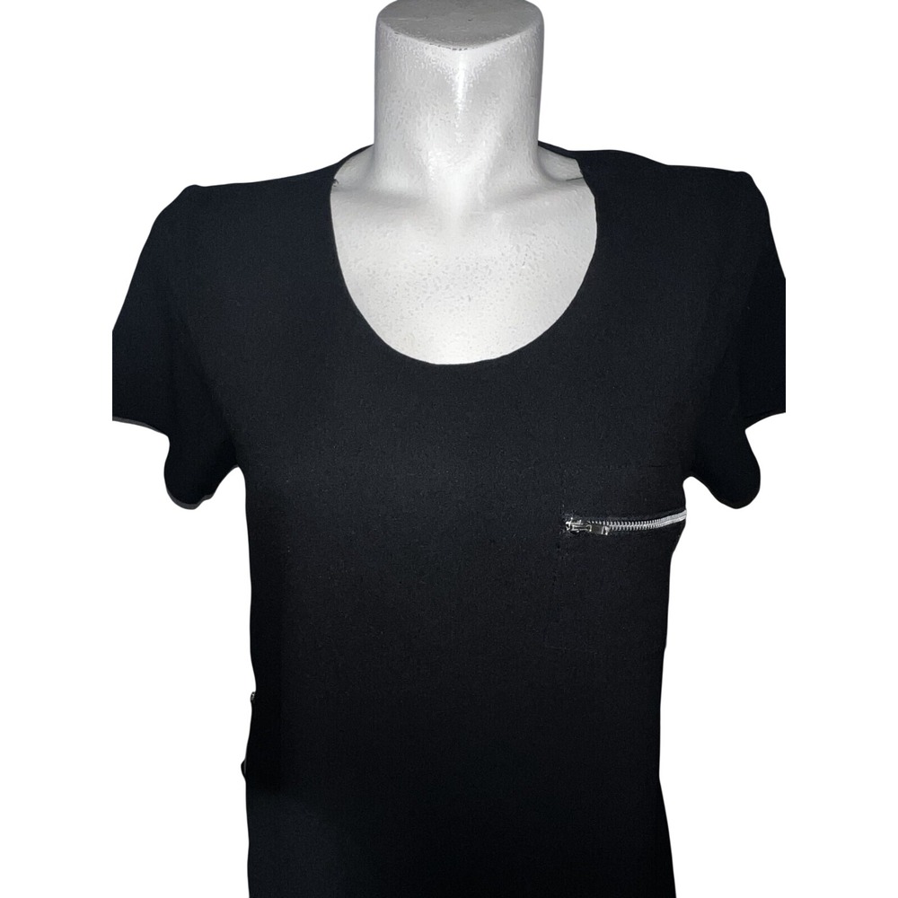 Paper Crane Womens Size M Black Scoop Neck Short Sleeve Top Side Zippers Medium - Picture 2 of 6